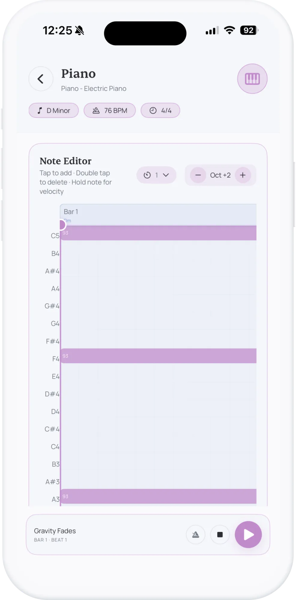 Illustration showing Suonote's built-in studio features, including a piano-roll editor, drum step editor, volume and pan controls, and MIDI export.